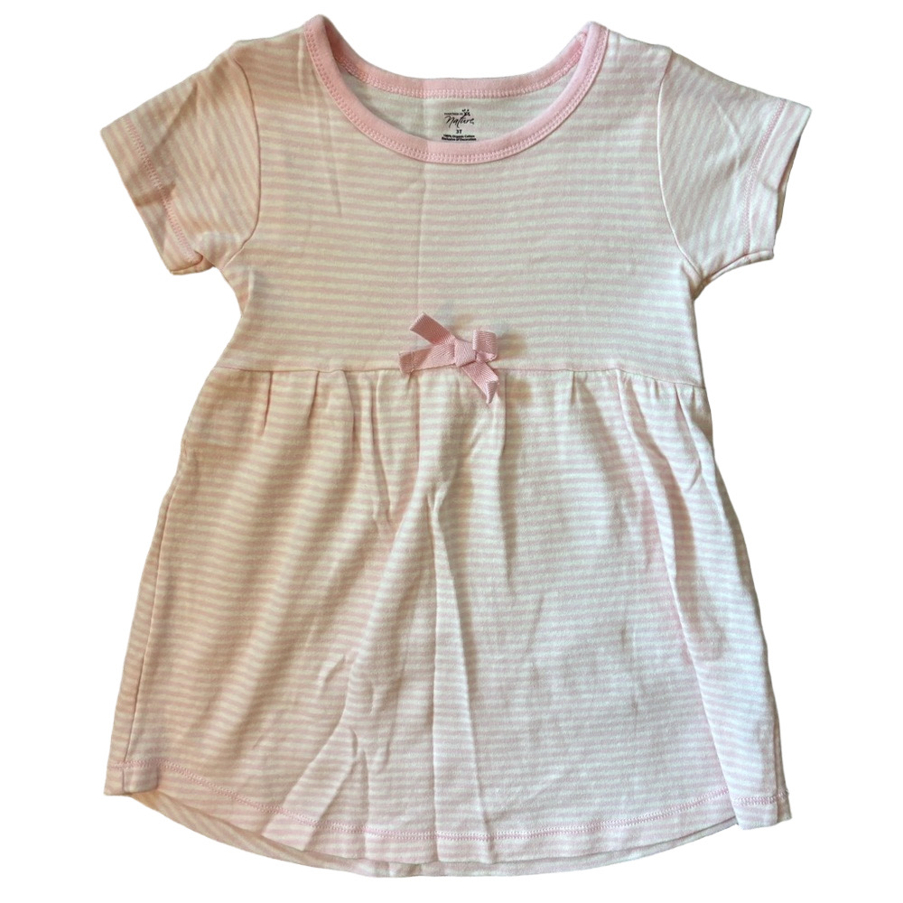 Touched by Nature Organic Cotton Pink Stripe Dress 3T Bow